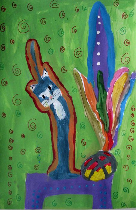 Art Studio PALETTE. Iva Staykova Picture.  Marker, Tempera Animals Cats 