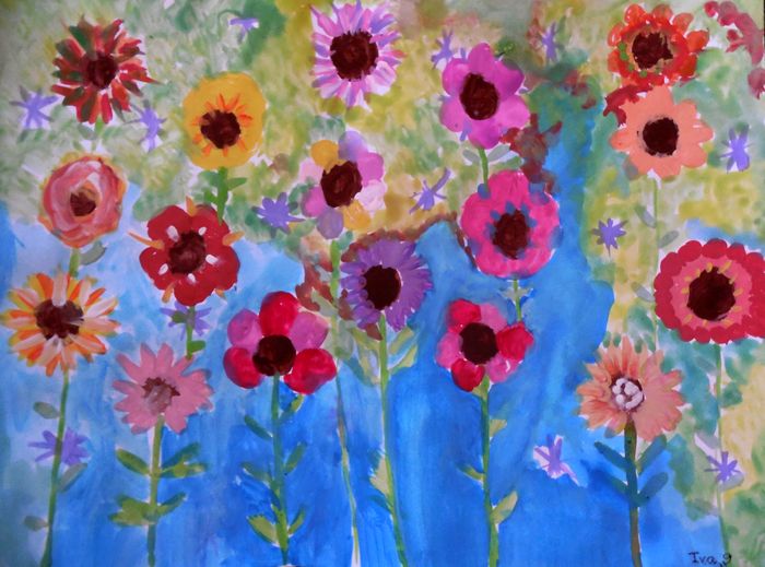 Art Studio PALETTE. Iva Staykova Picture.  Tempera Plants Flowers 