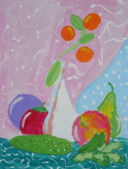 Art Studio PALETTE. Iva Staykova Picture.  Tempera Still Life Fruits & Vegi 