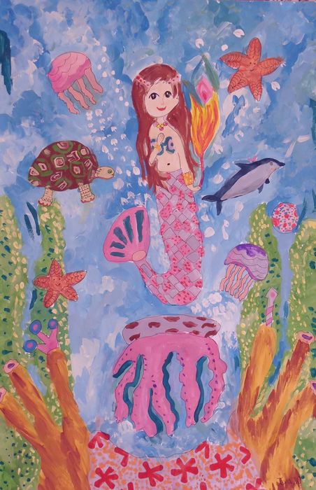 Art Studio PALETTE. Iva Staykova Picture.  Tempera Fantasy Mermaid Русалочка