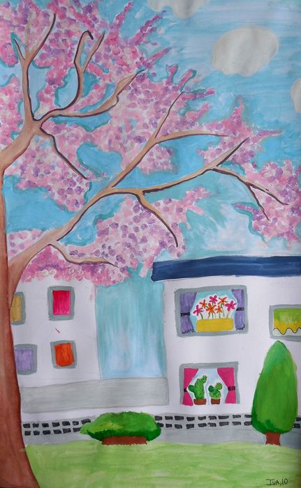 Art Studio PALETTE. Iva Staykova Picture.  Tempera Landscape Spring 