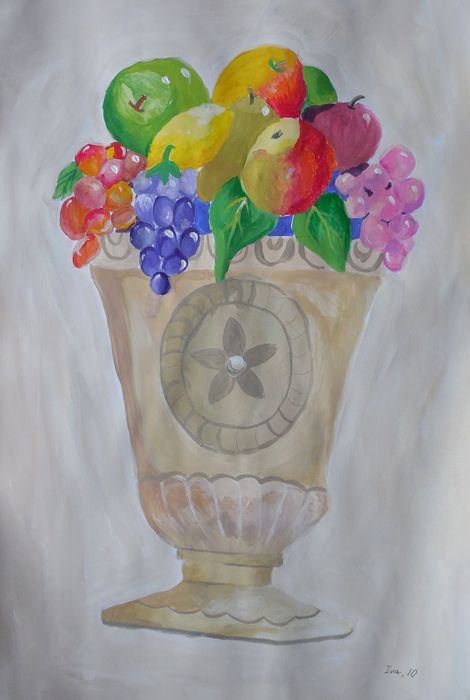 Art Studio PALETTE. Iva Staykova Picture.  Tempera Still Life Fruits & Vegi 