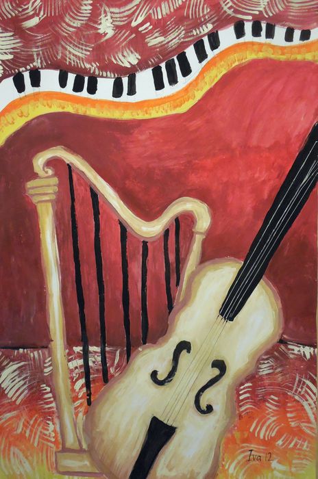 Art Studio PALETTE. Iva Staykova Picture.  Tempera Still Life Music Music and Art