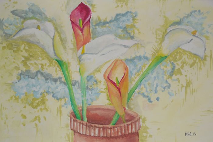 Art Studio PALETTE. Iva Staykova Picture.  Tempera Plants Flowers 