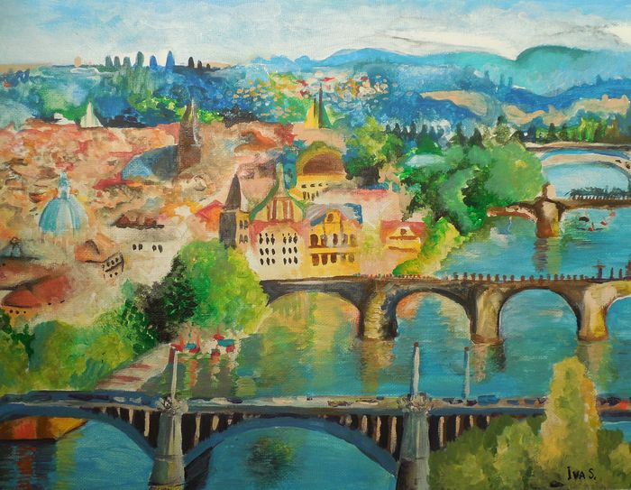 Art Studio PALETTE. Iva Staykova Picture. Canvas Acrylic Landscape Cityscape European City