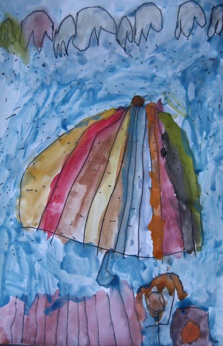 Art Studio PALETTE. Samuel Lukose Picture.  Watercolour, Ink Design Umbrellas 