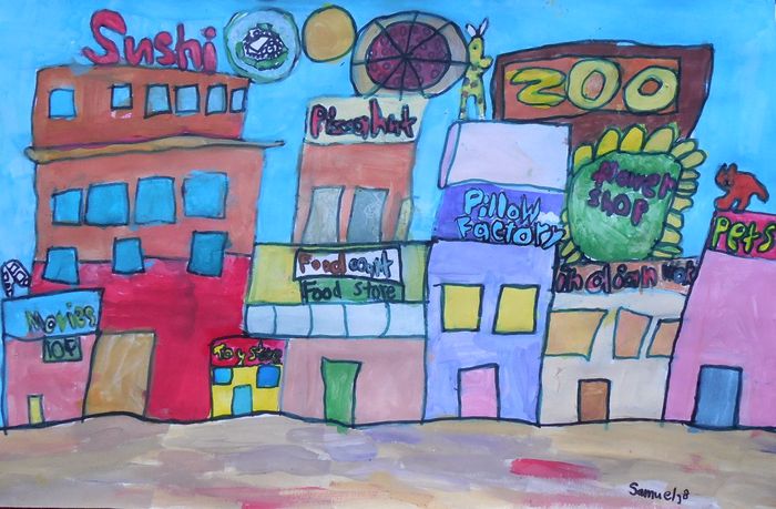 Art Studio PALETTE. Samuel Lukose Picture.  Marker, Tempera Landscape Houses 