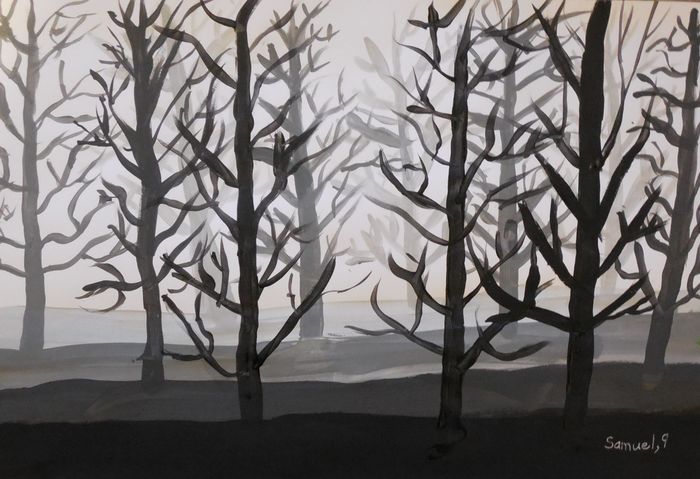 Art Studio PALETTE. Samuel Lukose Picture.  Tempera Landscape Trees 