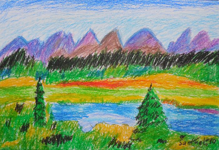 Art Studio PALETTE. Samuel Lukose Picture.  Oil Pastel Landscape Nature 