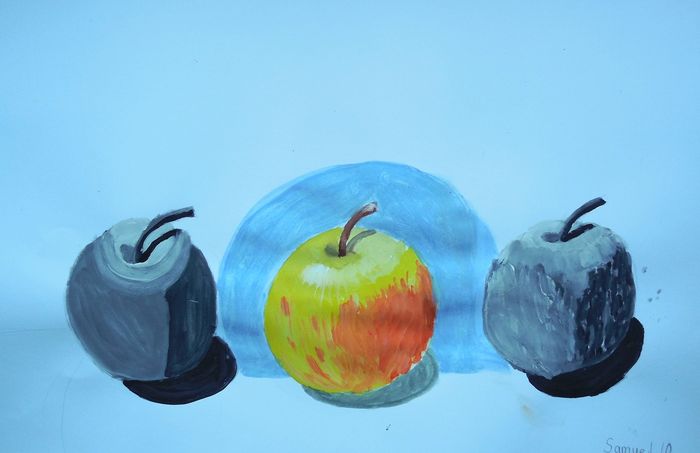 Art Studio PALETTE. Samuel Lukose Picture.  Tempera Still Life Fruits & Vegi 