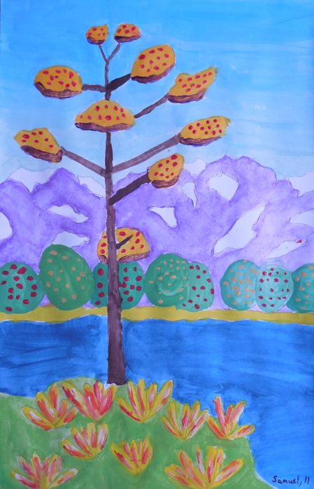 Art Studio PALETTE. Samuel Lukose Picture.  Tempera Landscape Nature 