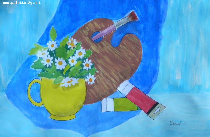 Art Studio PALETTE. Samuel Lukose Picture.  Tempera Still Life Palette 