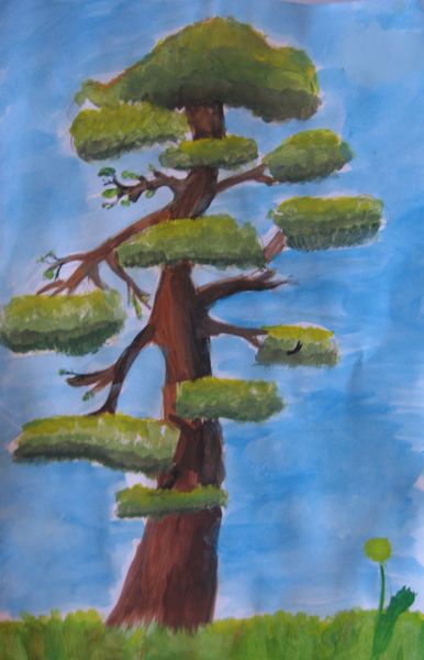 Art Studio PALETTE. Katia Skorokhod Picture.  Tempera Landscape Trees 