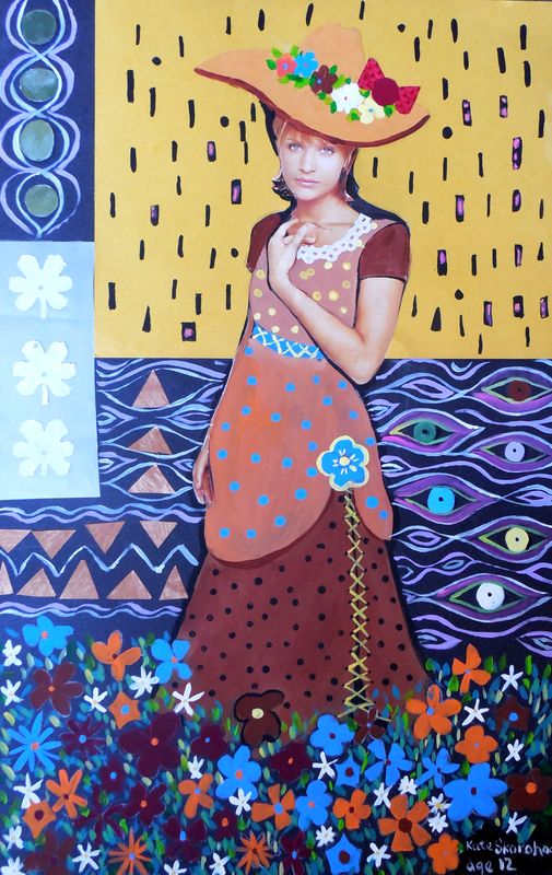 Art Studio PALETTE. Katia Skorokhod Picture.  Mixed Media Inspired by Klimt 