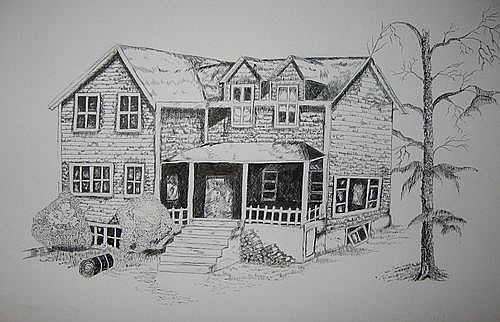 Art Studio PALETTE. Nastya Tesenkova Picture. Fine Art Paper Ink Landscape Houses 