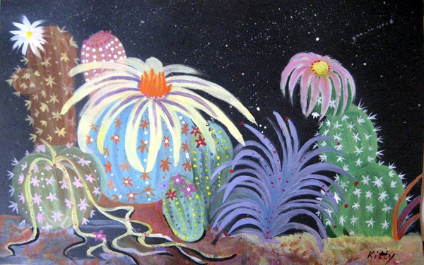 Art Studio PALETTE. Katarina  Picture. Cardboard Tempera Plants Cacti 