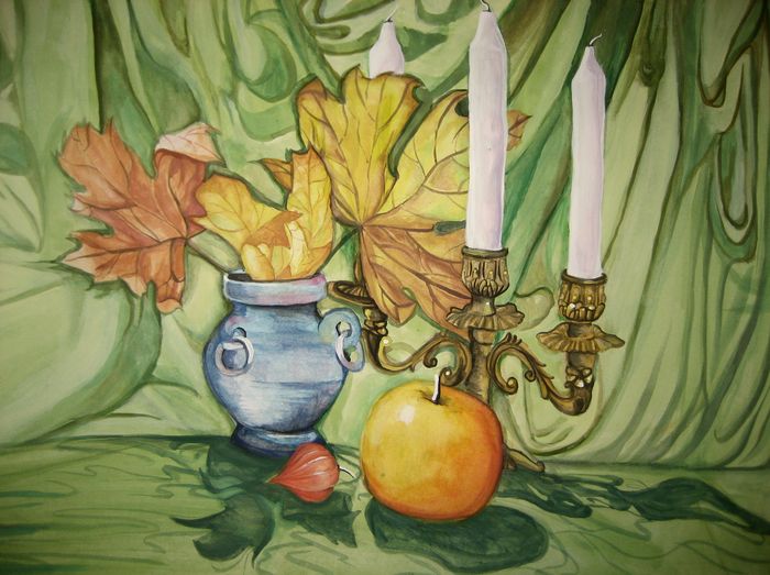 Art Studio PALETTE. Katarina  Picture.  Tempera Still Life Still Life Натюрморт со Свечами