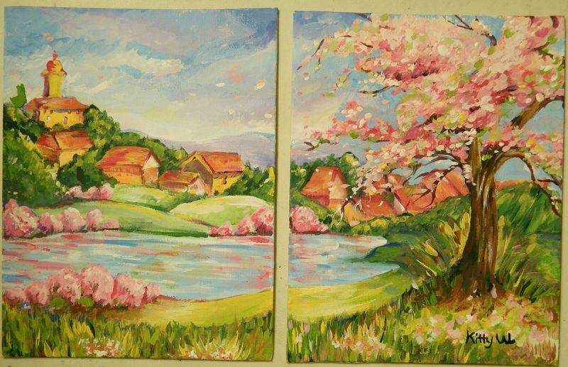Art Studio PALETTE. Katarina  Picture. Canvas Acrylic Landscape Spring 
