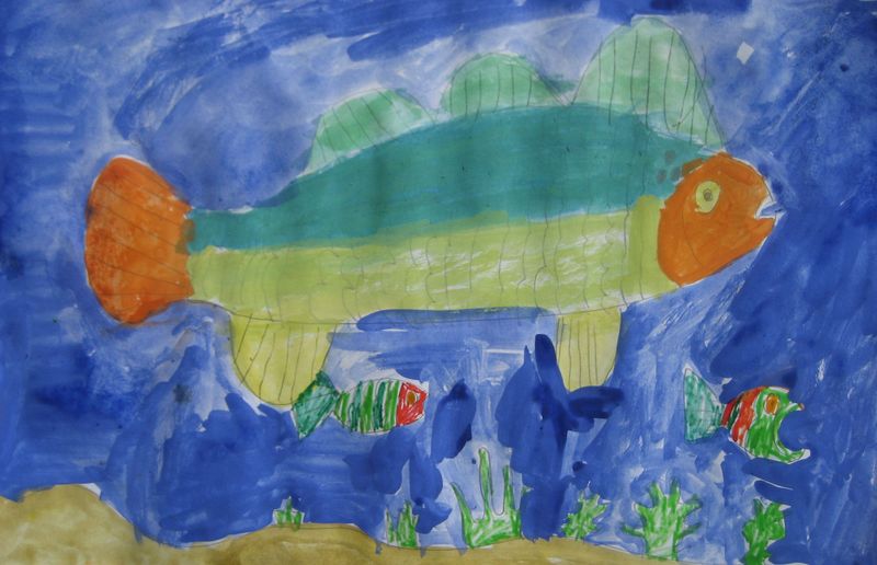 Art Studio PALETTE. Ryan Lin Picture.  Tempera Animals Fish 