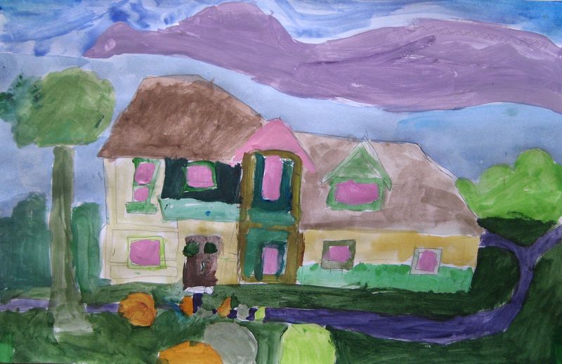 Art Studio PALETTE. Ryan Lin Picture.  Tempera Landscape Houses 