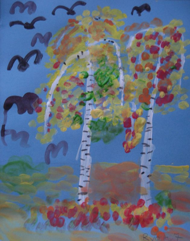 Art Studio PALETTE. Ryan Lin Picture.  Tempera Landscape Fall 