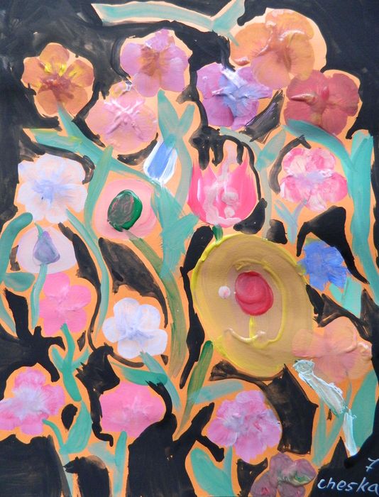 Art Studio PALETTE. Cheska O.Retita Picture.  Tempera Plants Flowers 