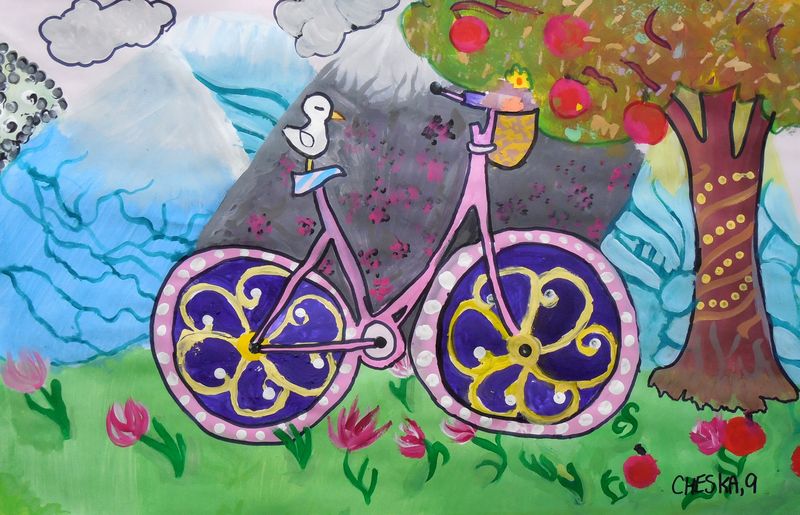 Art Studio PALETTE. Cheska O.Retita Picture.  Marker, Tempera Design Bicycle 