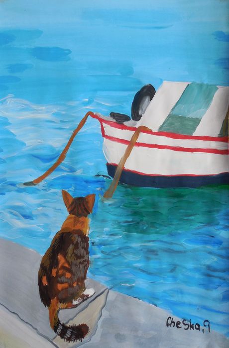 Art Studio PALETTE. Cheska O.Retita Picture.  Tempera Animals Cats 