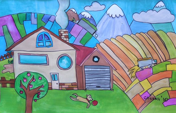 Art Studio PALETTE. Cheska O.Retita Picture.  Marker, Tempera Landscape Houses 