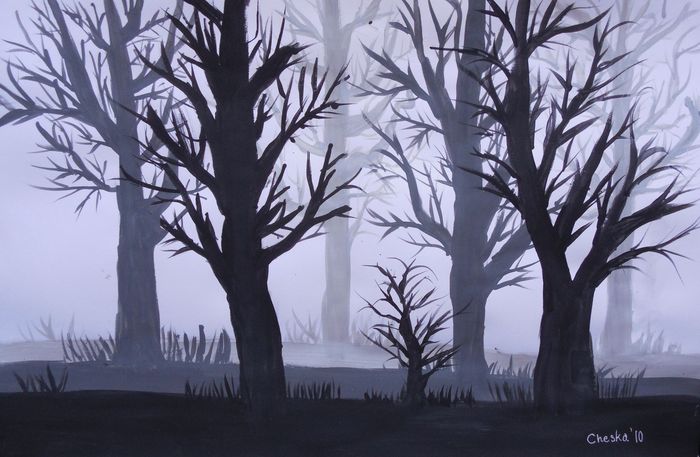 Art Studio PALETTE. Cheska O.Retita Picture.  Tempera Landscape Trees 