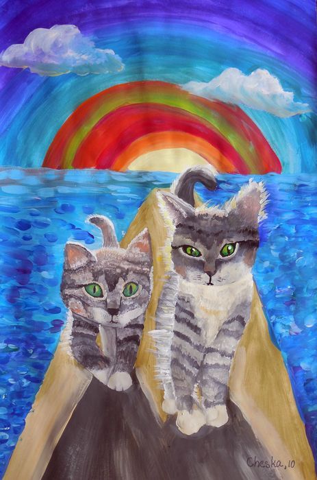 Art Studio PALETTE. Cheska O.Retita Picture.  Tempera Animals Cats 