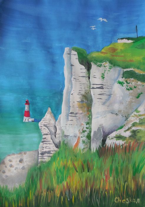 Art Studio PALETTE. Cheska O.Retita Picture.  Tempera Landscape Seascape 