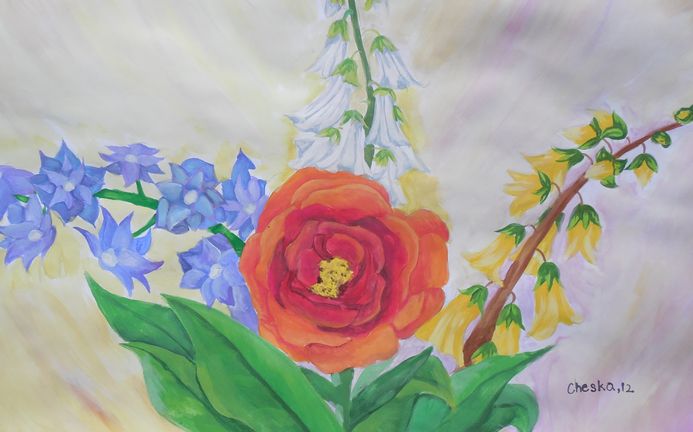 Art Studio PALETTE. Cheska O.Retita Picture.  Tempera Plants Flowers 