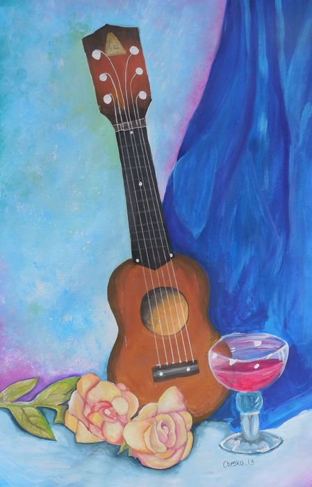 Art Studio PALETTE. Cheska O.Retita Picture.  Tempera Still Life Music For the Love of Ukulele