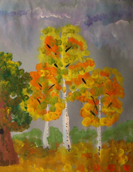 Art Studio PALETTE. Artem Miasnykov Picture.  Tempera Landscape Fall 