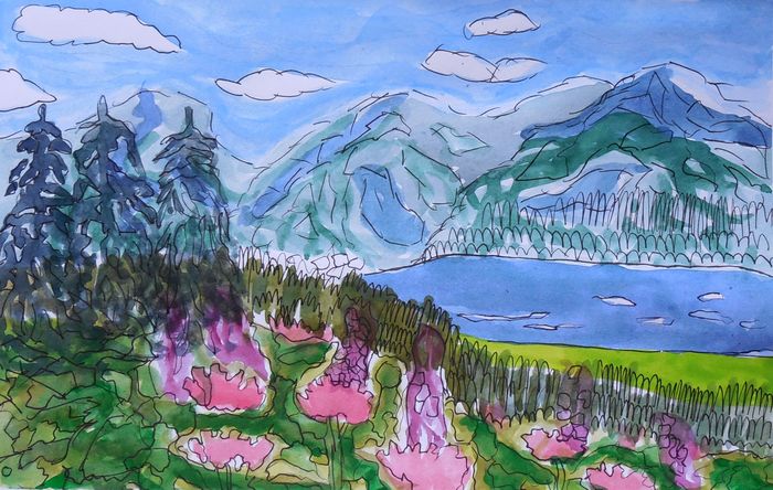 Art Studio PALETTE. Artem Miasnykov Picture.  Watercolour, Ink Landscape Nature 