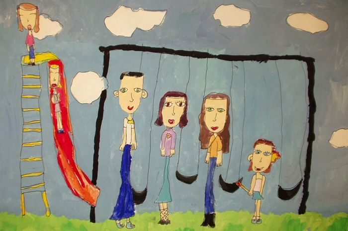 Art Studio PALETTE. Sara Milosovic Picture.  Marker, Tempera People Family 