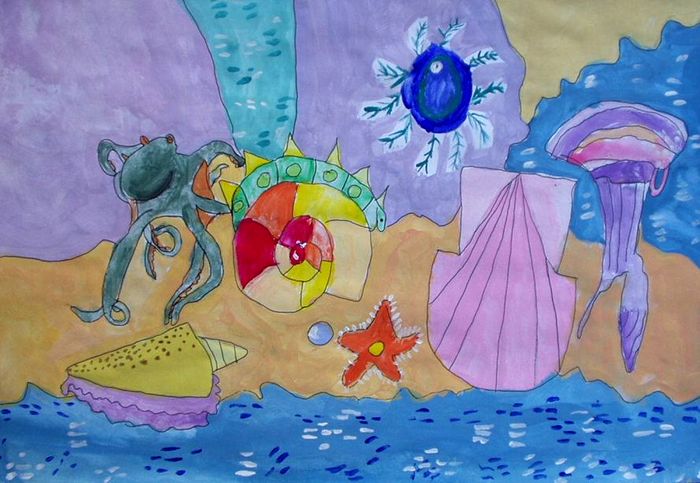 Art Studio PALETTE. Sara Milosovic Picture.  Watercolour, Ink Still Life Shells 