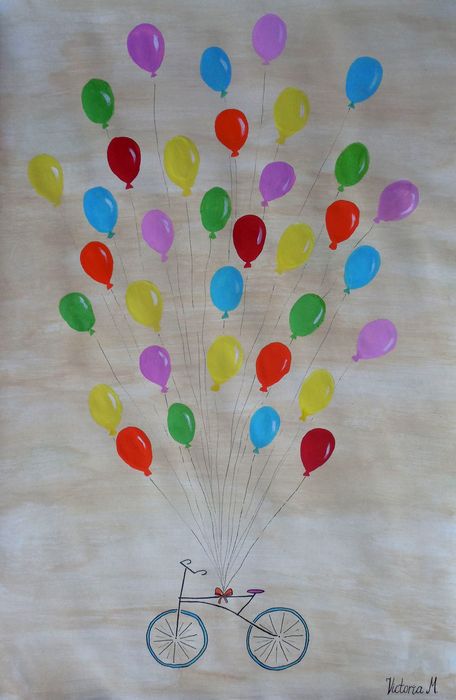 Art Studio PALETTE. Vika Maslova Picture.  Watercolour, Ink Design Bicycle 