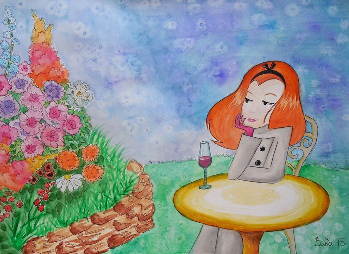 Art Studio PALETTE. Vika Maslova Picture.  Watercolour, Ink People People В Охидании Лета