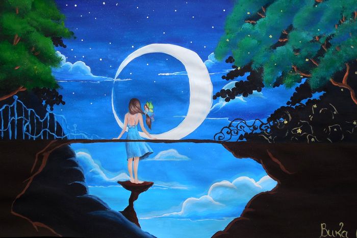 Art Studio PALETTE. Vika Maslova Picture.  Mixed Media Fantasy Fairy Tail Лалуна