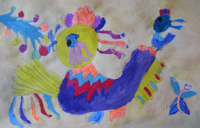 Art Studio PALETTE. Jennifer Tkach Picture.  Tempera Dec. Art Birds 