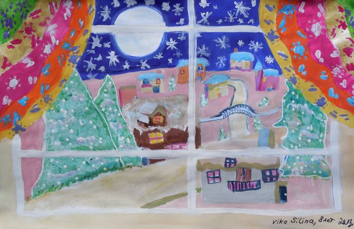 Art Studio PALETTE. Viktoria Silina Picture.  Tempera Holidays Christmas Зимний Вечер