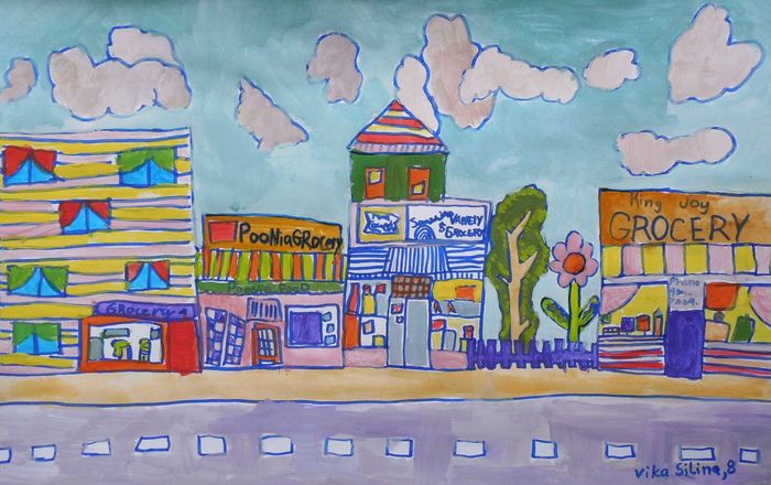 Art Studio PALETTE. Viktoria Silina Picture.  Marker, Tempera Landscape Cityscape 