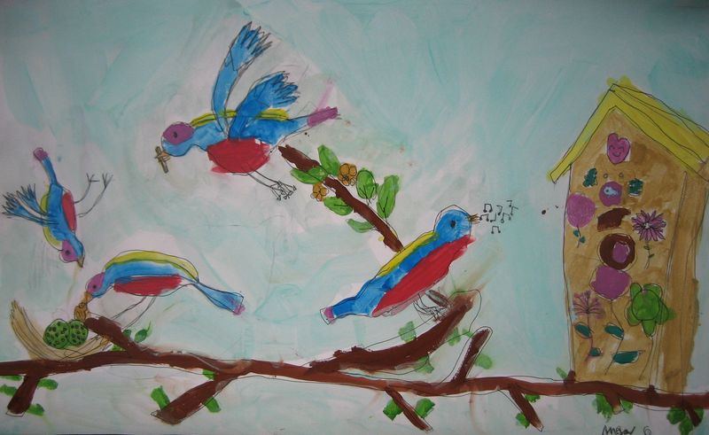 Art Studio PALETTE. Liza Silanteva Picture.  Marker, Tempera Animals Birds 