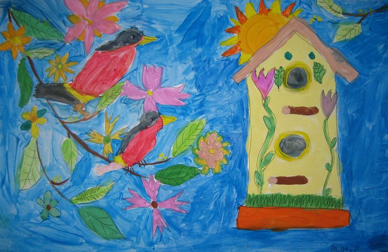 Art Studio PALETTE. Paige Brandly Picture.  Tempera Animals Birds 