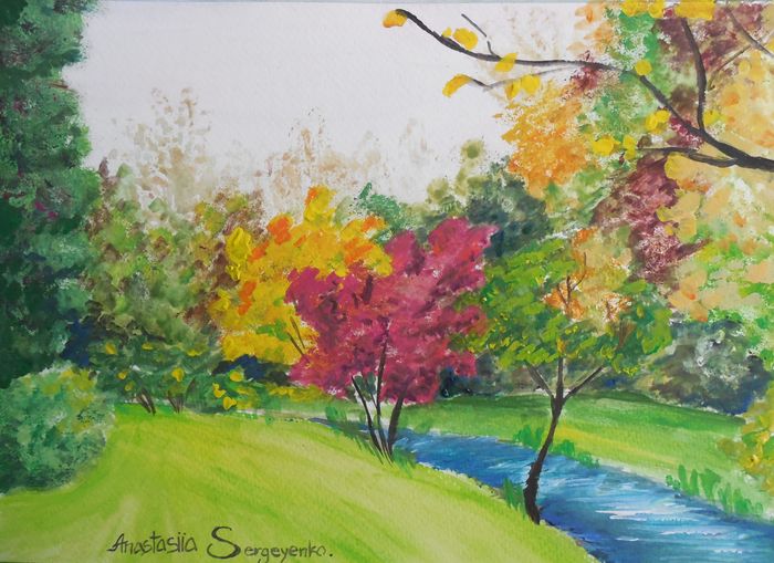 Art Studio PALETTE. Anastasiia Sergeyenko Picture.  Tempera Landscape Fall 