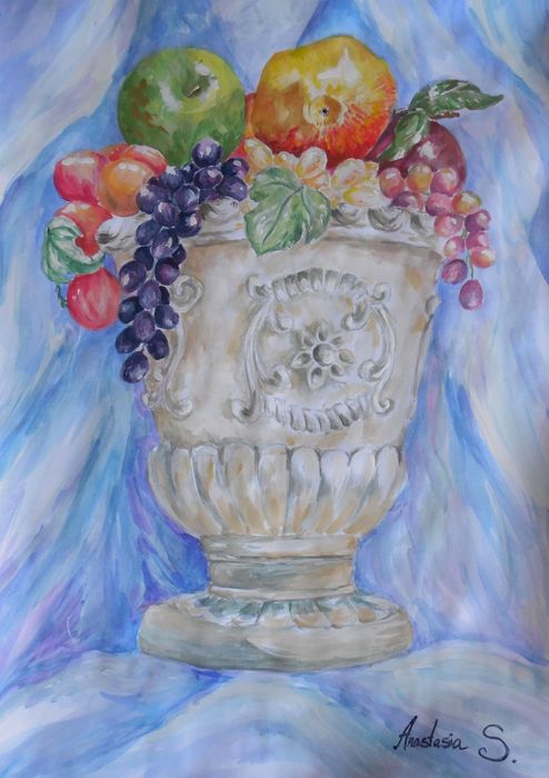 Art Studio PALETTE. Anastasiia Sergeyenko Picture.  Tempera Still Life Still Life Фрукты в Вазе