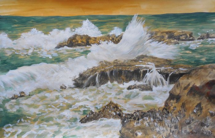 Art Studio PALETTE. Anastasiia Sergeyenko Picture.  Tempera Landscape Seascape 