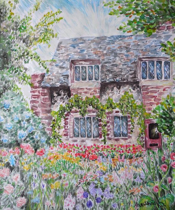 Art Studio PALETTE. Anastasiia Sergeyenko Picture.  Mixed Media Landscape Houses 